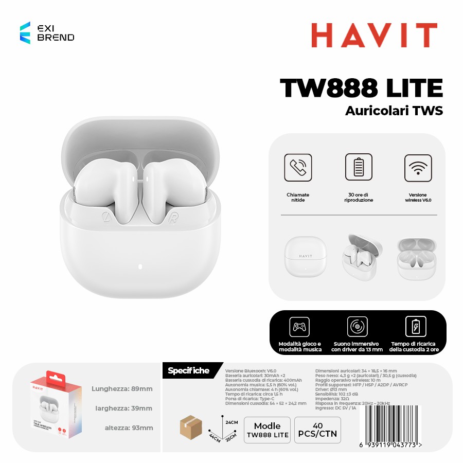 HAVIT TW888 LITE-WH Auricolari True Wireless