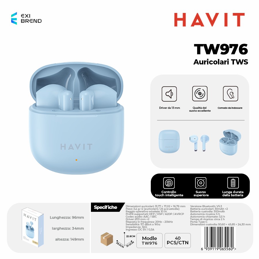 HAVIT TW976-BL Auricolari True Wireless