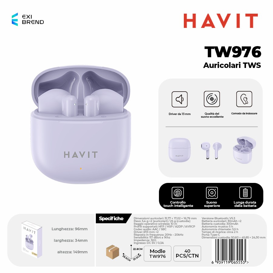 HAVIT TW976-PP Auricolari True Wireless