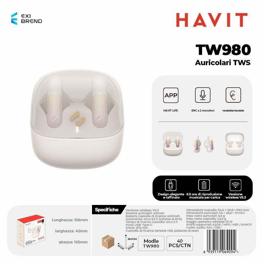 HAVIT TW980-BE Auricolari True Wireless