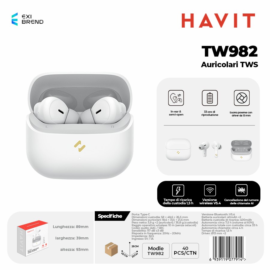HAVIT TW982-WH Auricolari True Wireless