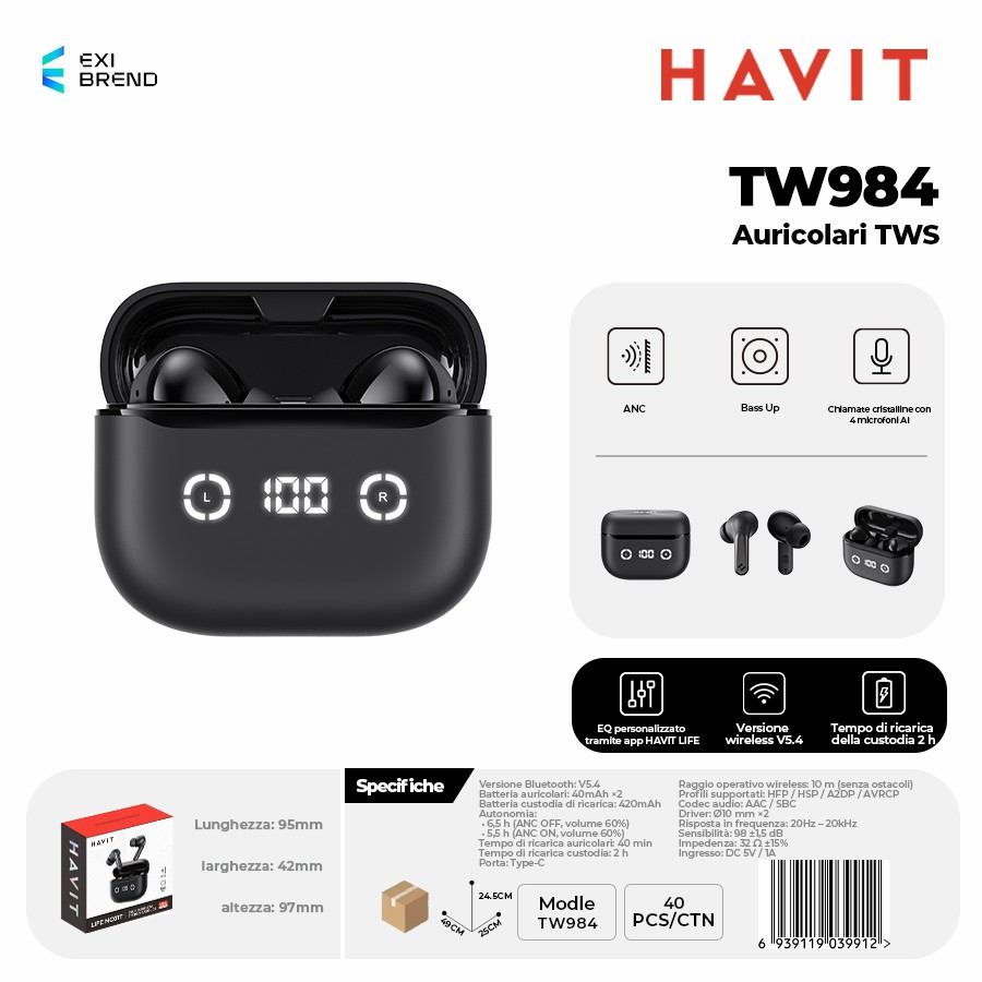 HAVIT TW984 Auricolari True Wireless