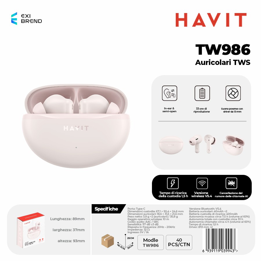 HAVIT TW986-PK Auricolari True Wireless