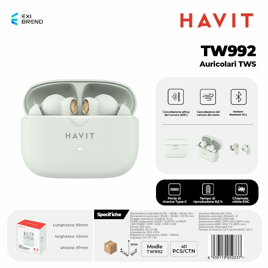HAVIT TW992-GR Auricolari True Wireless