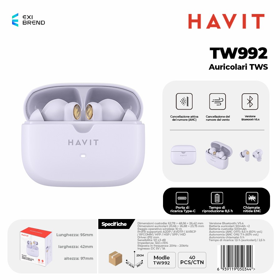 [TW992-PP] HAVIT TW992-PP Auricolari True Wireless