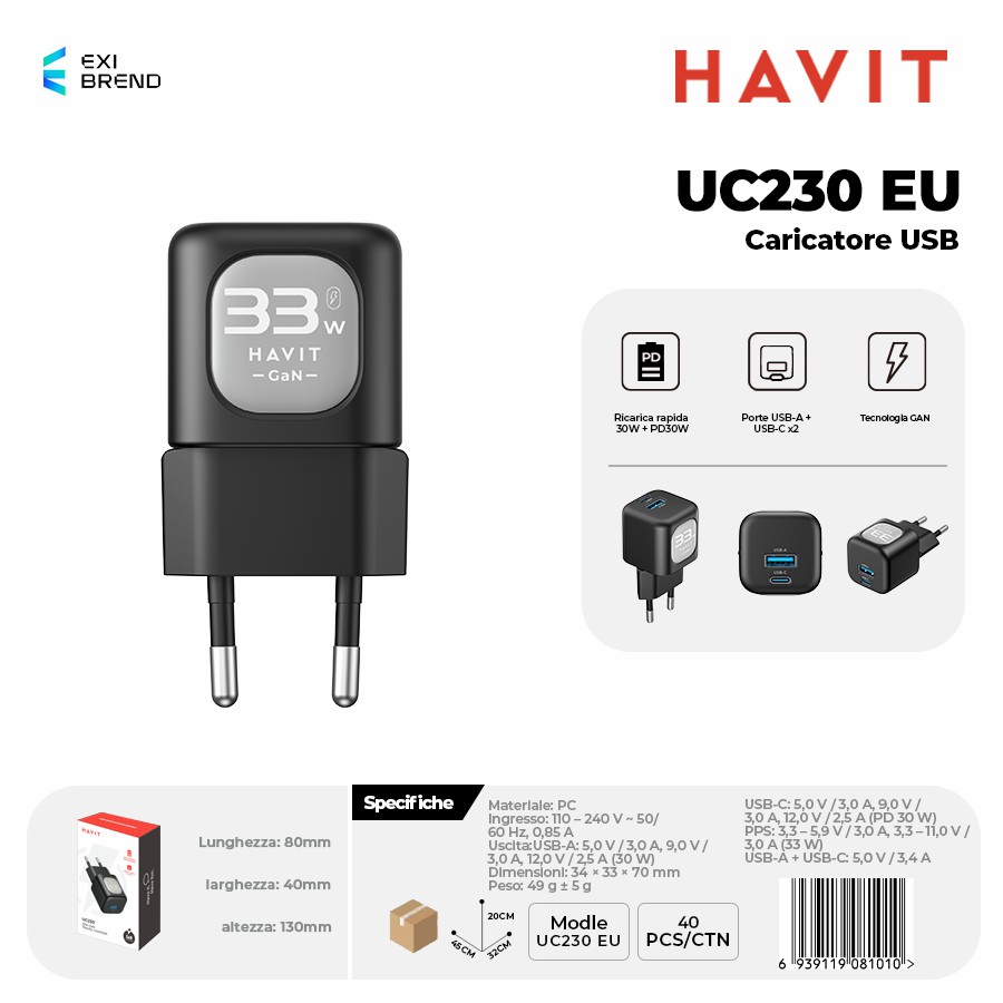 HAVIT UC230 EU Caricatore USB