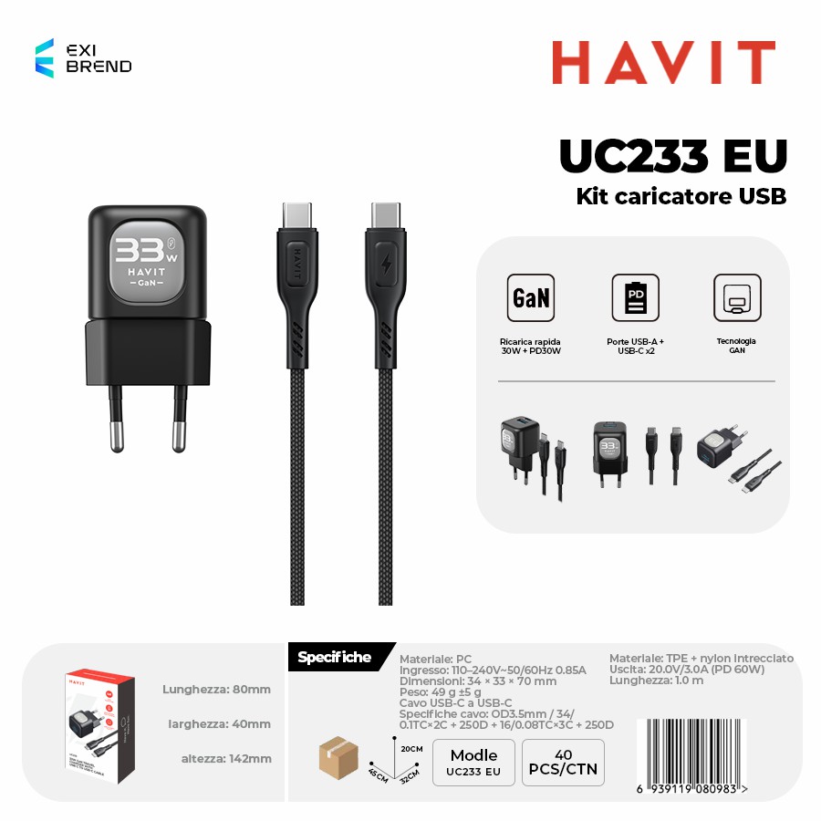 HAVIT UC233 EU Kit Caricatore USB