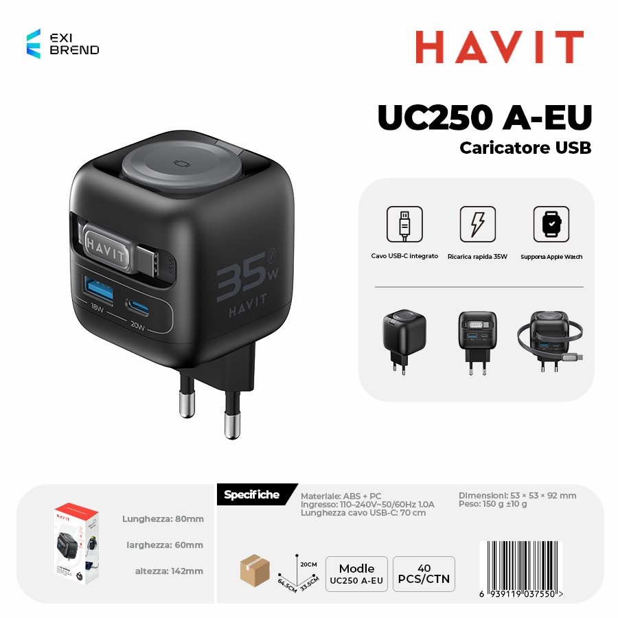 HAVIT UC250 A-EU Caricatore USB