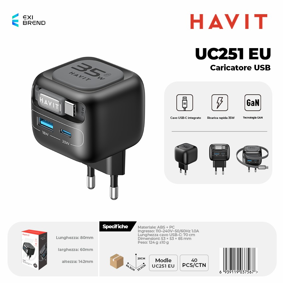 HAVIT UC251 EU Caricatore USB