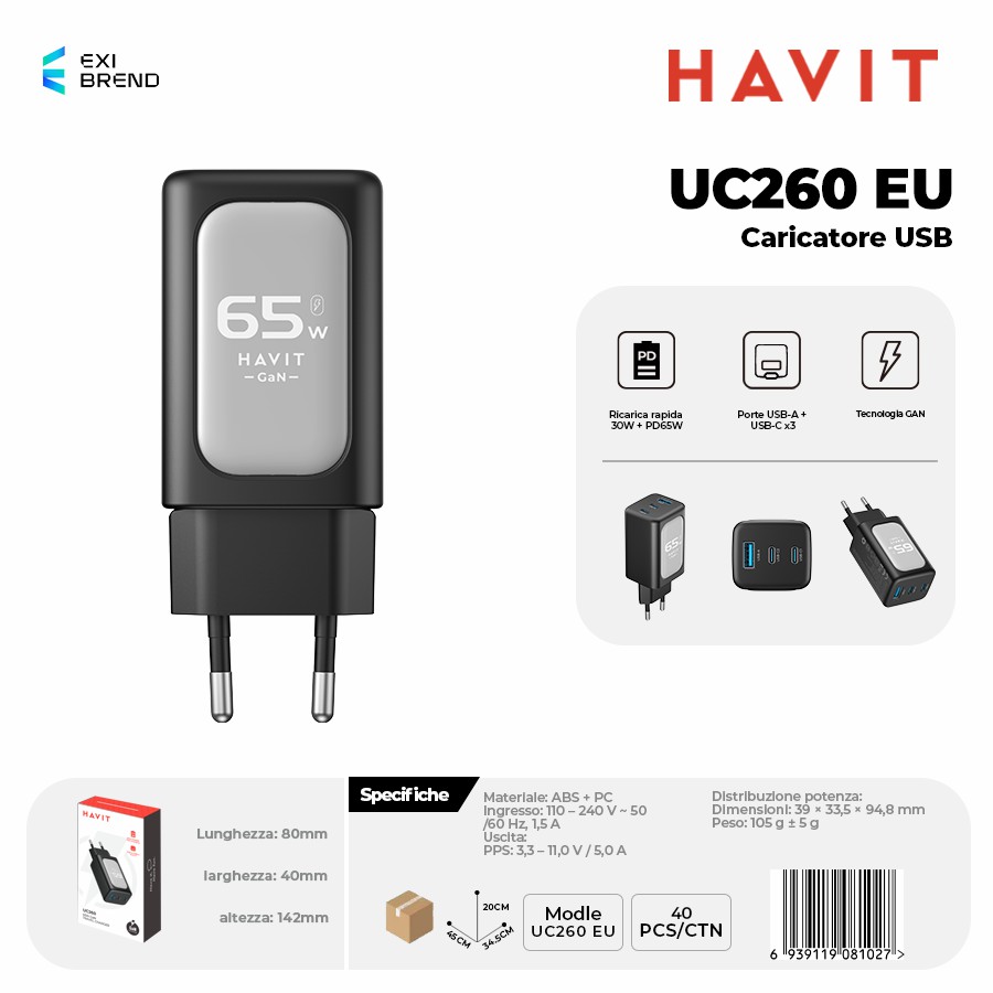 HAVIT UC260 EU Caricatore USB
