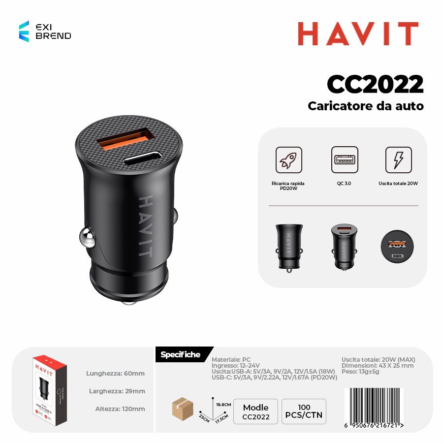 HAVIT CC2022-BK Caricatore Auto