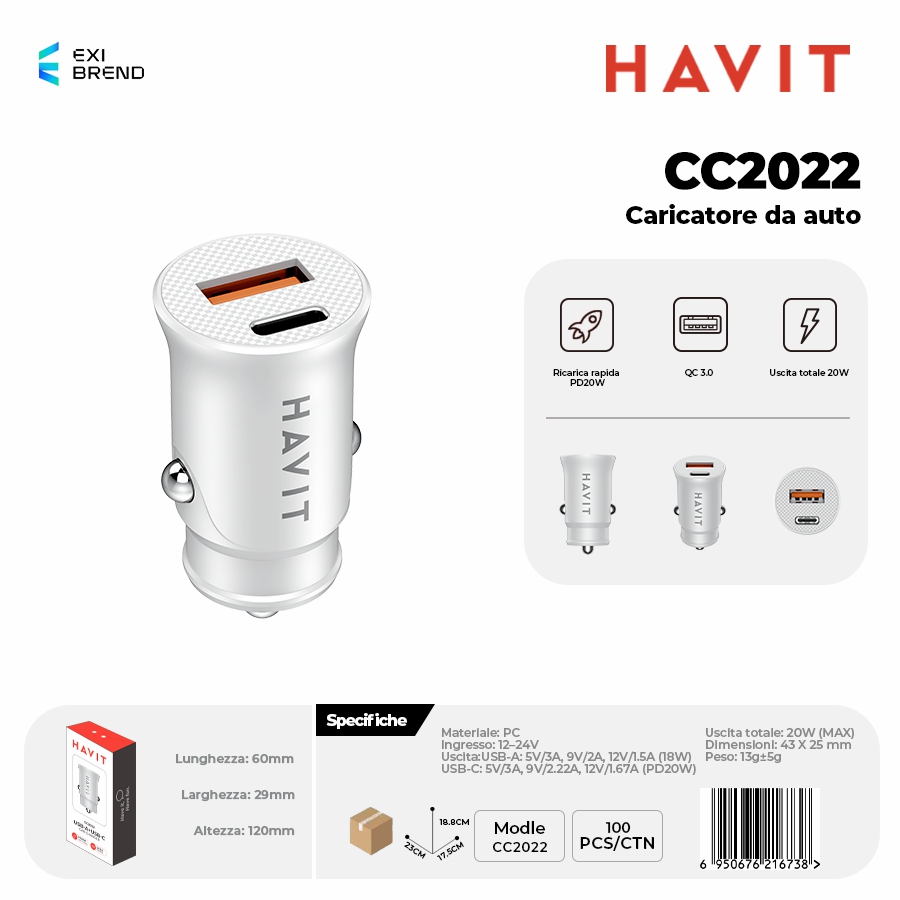 HAVIT CC2022-WH Caricatore Auto