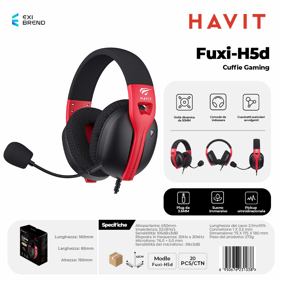 HAVIT Fuxi-H5d-rd Cuffie Gaming