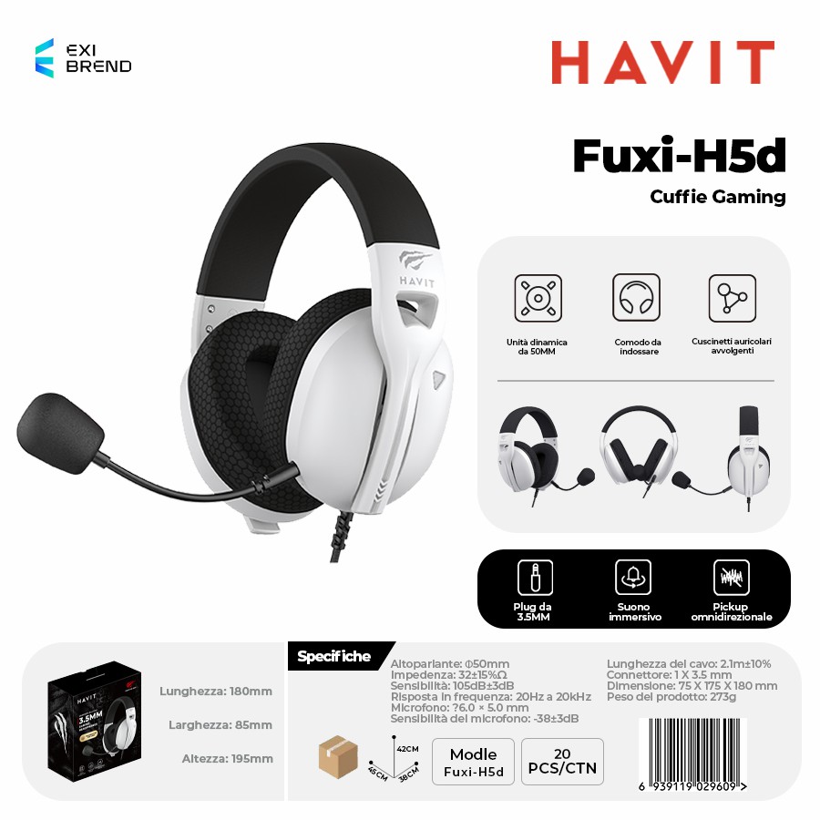 HAVIT Fuxi-H5d-WH Cuffie Gaming