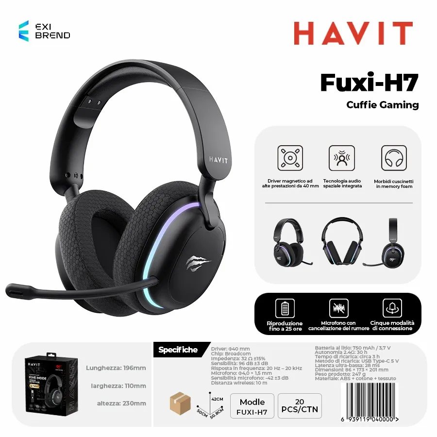 HAVIT Fuxi-H7-BK 2,4g Cuffie Gaming