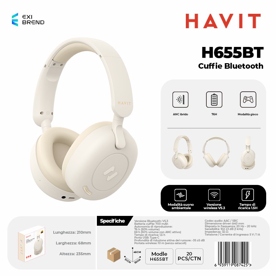 HAVIT H655BT-BE Cuffie Bluetooth
