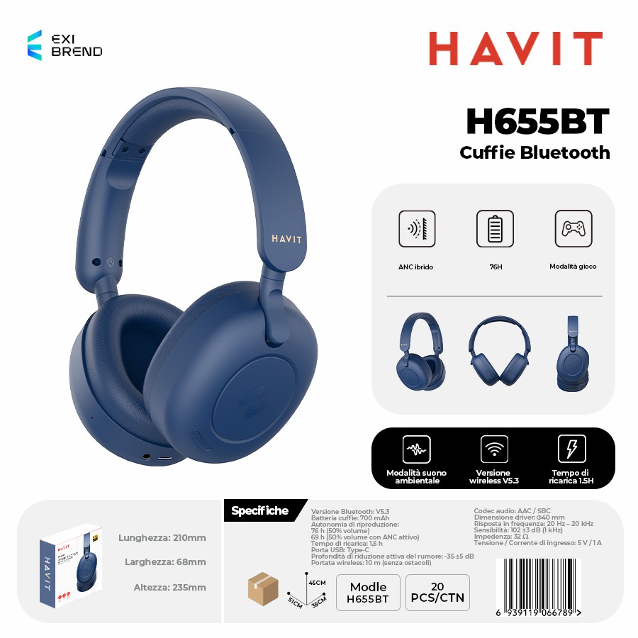 HAVIT H655BT-BL Cuffie Bluetooth