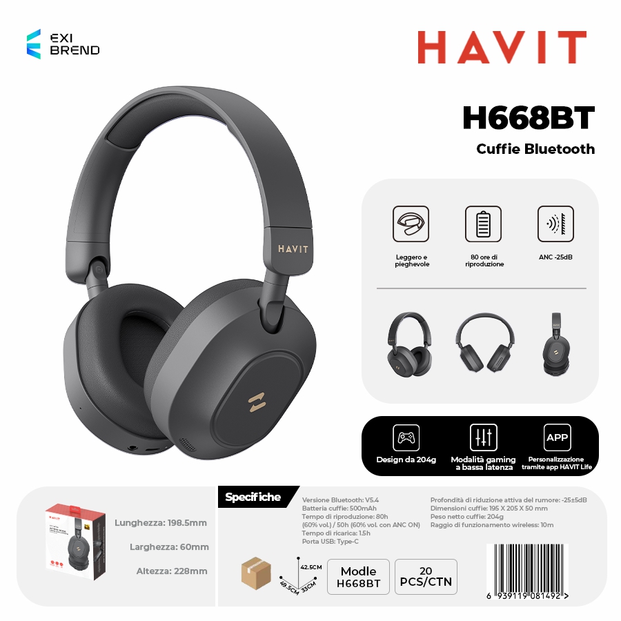 HAVIT H668BT-BK Cuffie Bluetooth