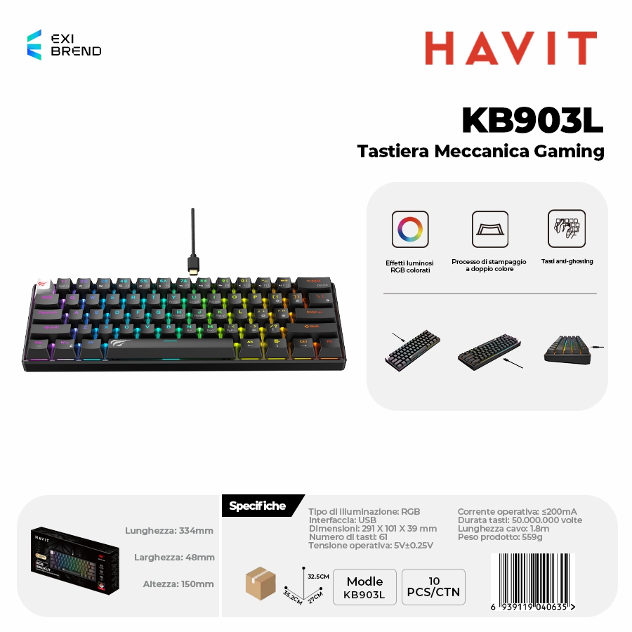 HAVIT KB903L-BK Tastiera Gaming