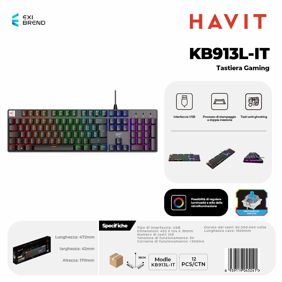 HAVIT KB913L-IT Tastiera Gaming
