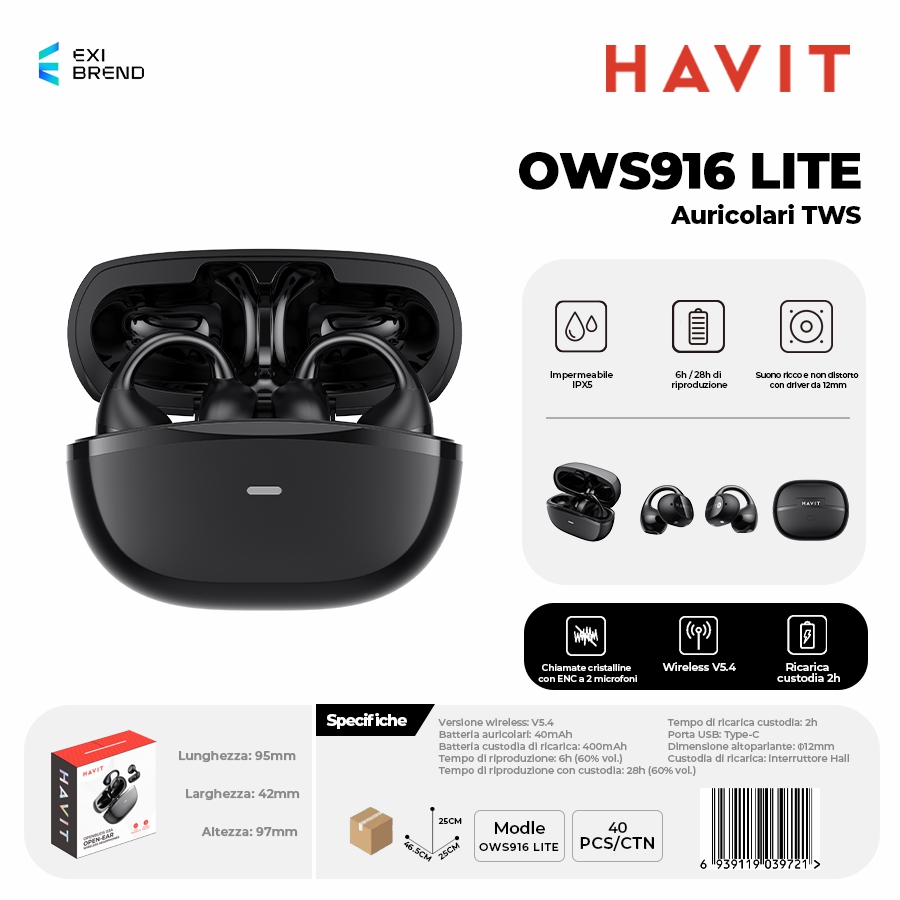 HAVIT OWS916 LITE-BK Auricolari Open-Ear