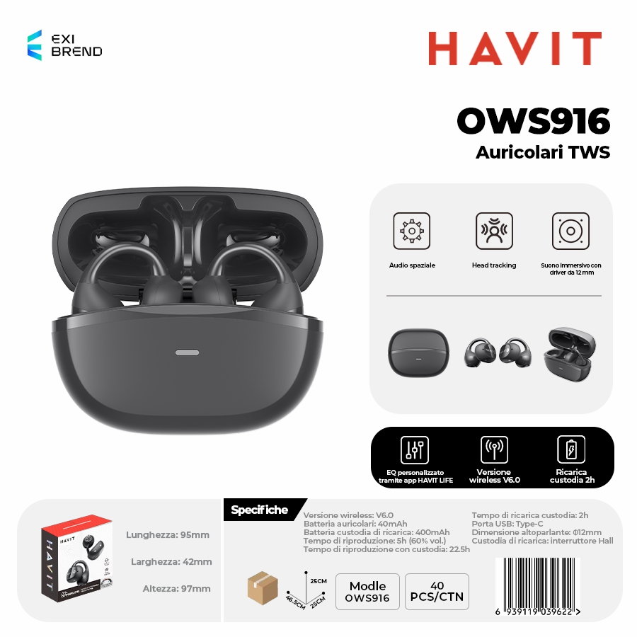 HAVIT OWS916-BK Auricolari Open-Ear