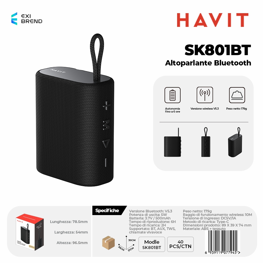 HAVIT SK801BT-BK Speaker Bluetooth