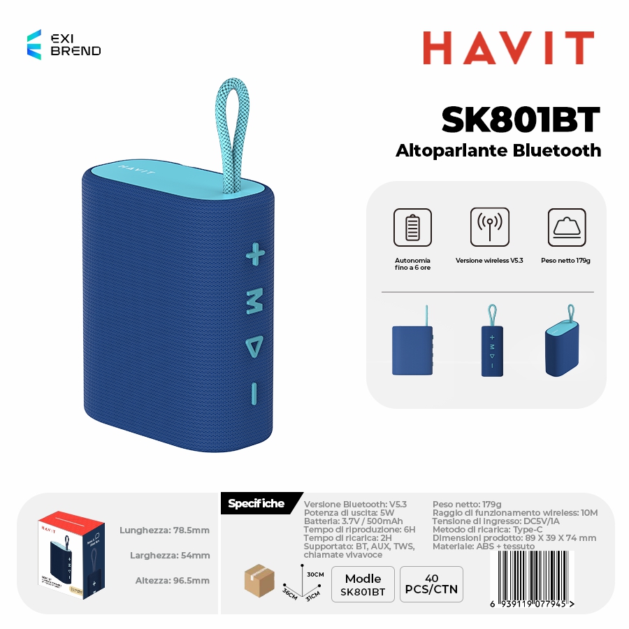 HAVIT SK801BT-BL Speaker Bluetooth