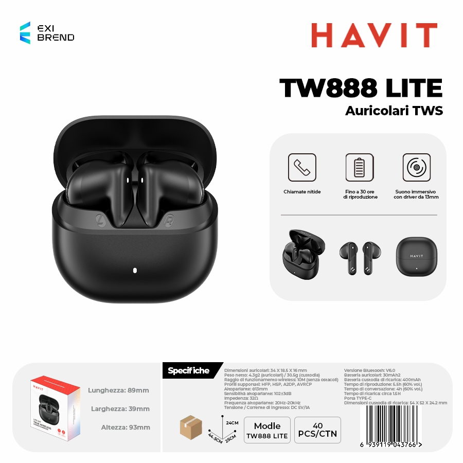 HAVIT TW888 LITE-BK Auricolari True Wireless