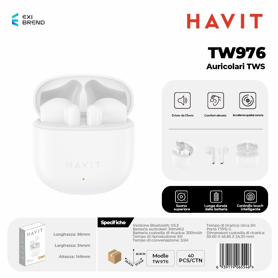 HAVIT TW976-WH Auricolari True Wireless