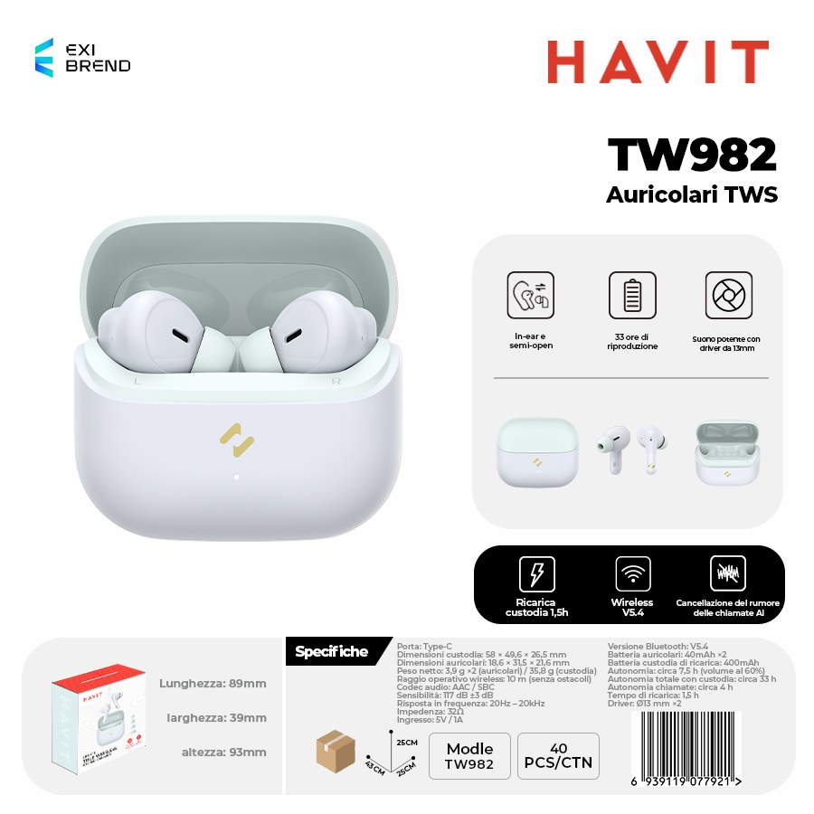 HAVIT TW982-GR Auricolari True Wireless