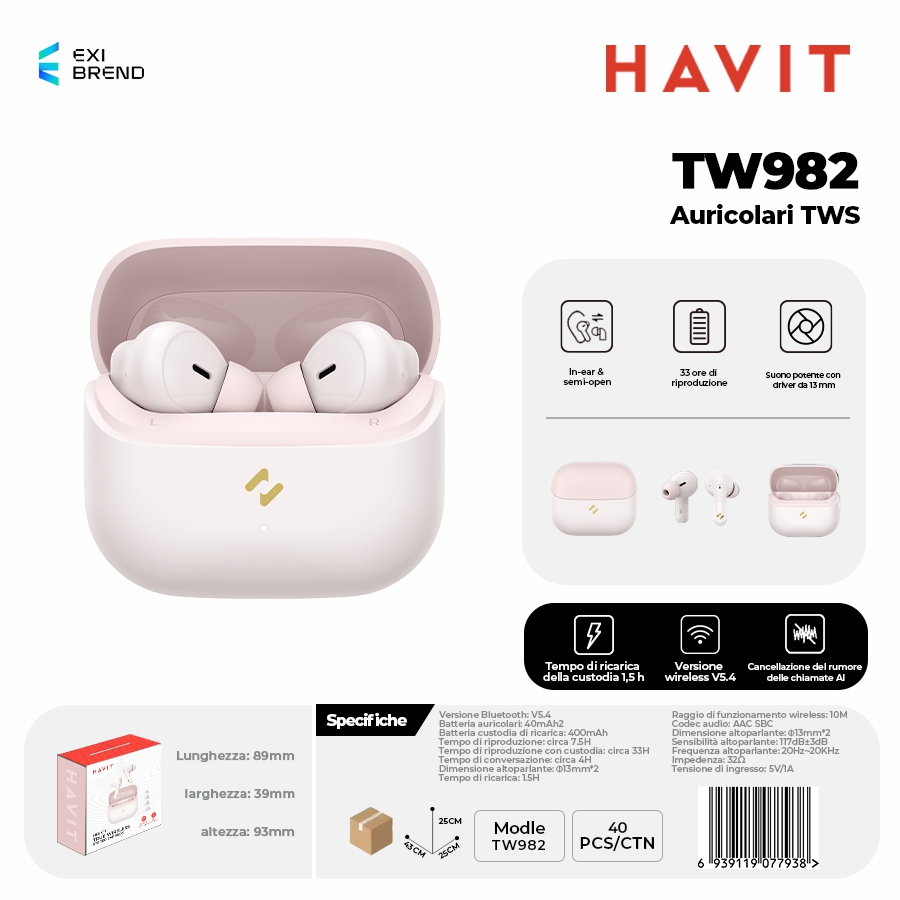 HAVIT TW982-PK Auricolari True Wireless