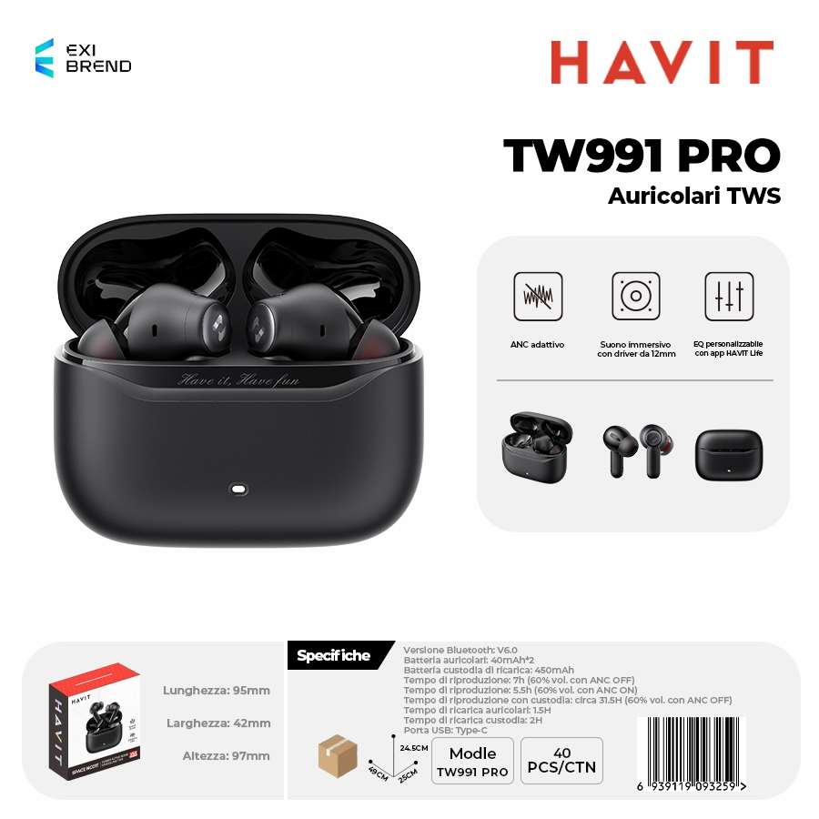 HAVIT TW991 PRO-BK Auricolari True Wireless