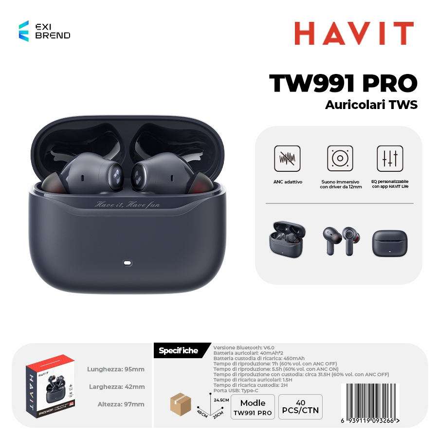 HAVIT TW991 PRO-BL Auricolari True Wireless