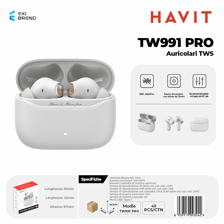 HAVIT TW991 PRO-GY Auricolari True Wireless