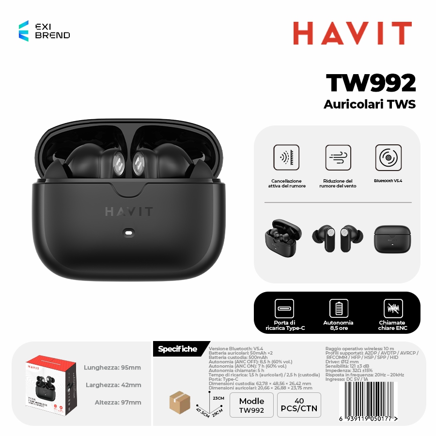 HAVIT TW992-BK Auricolari True Wireless