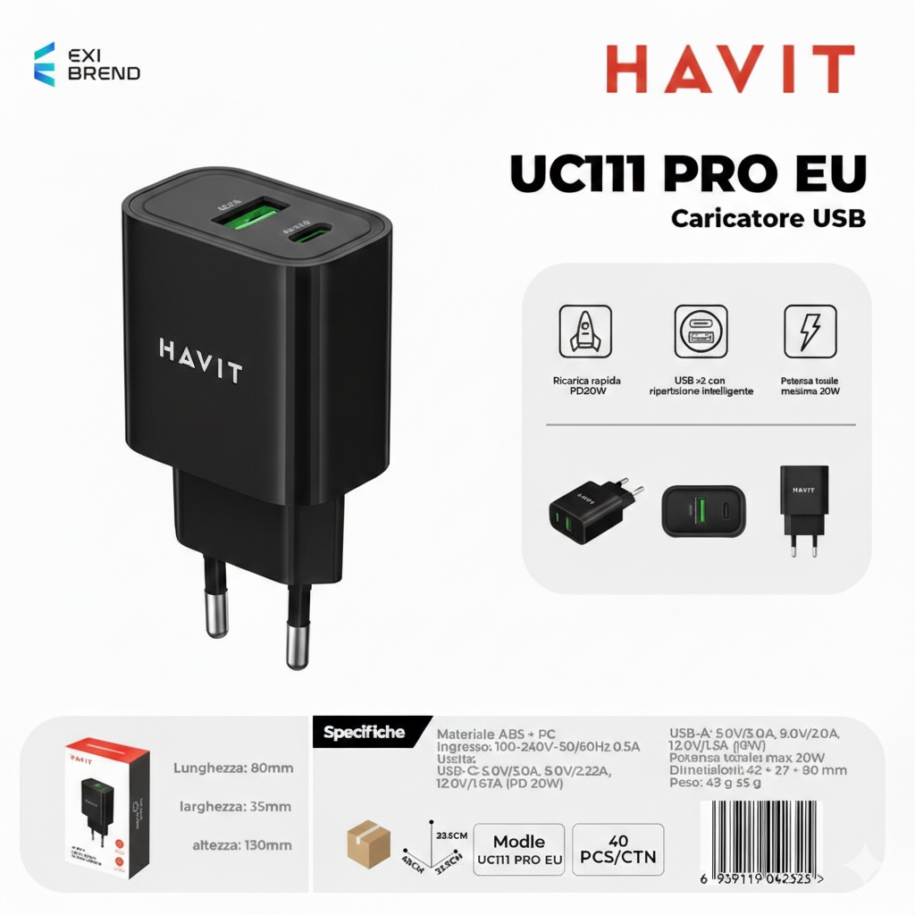 HAVIT UC111 PRO EU BK Caricatore USB