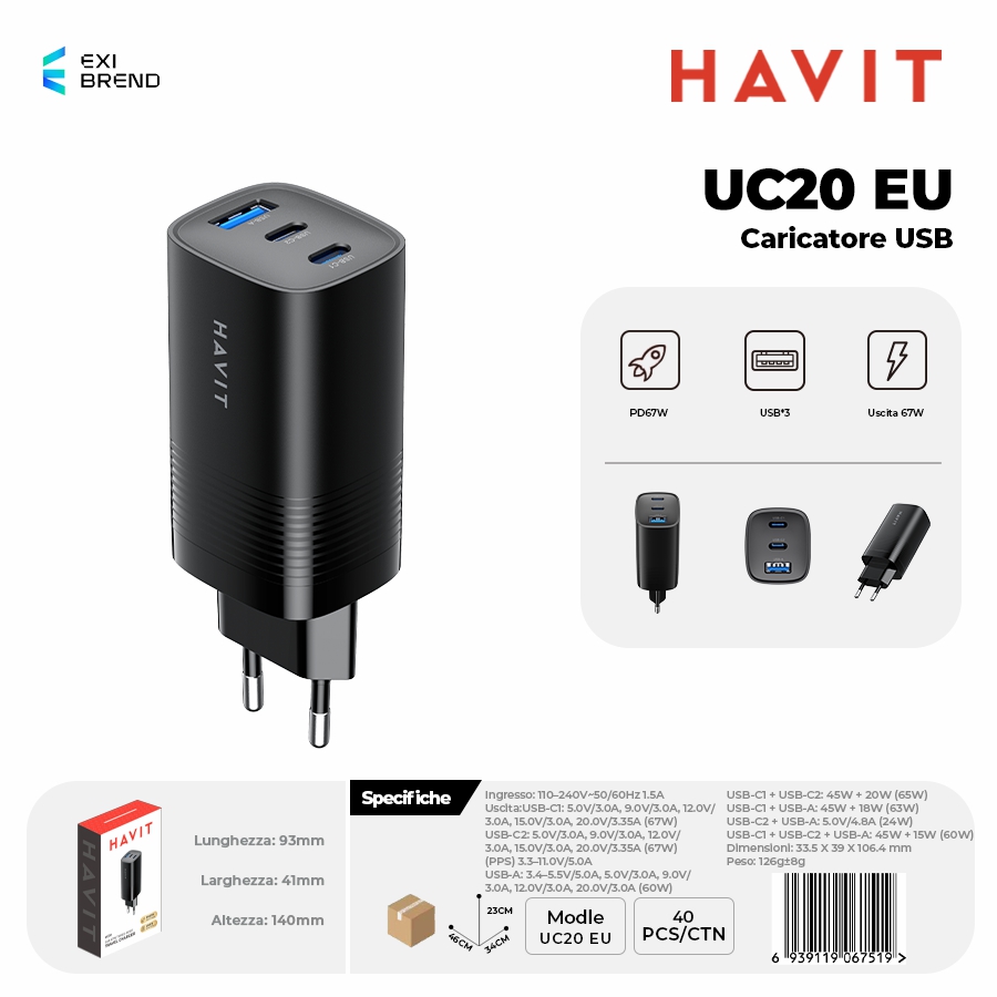 HAVIT UC20 EU Caricatore USB