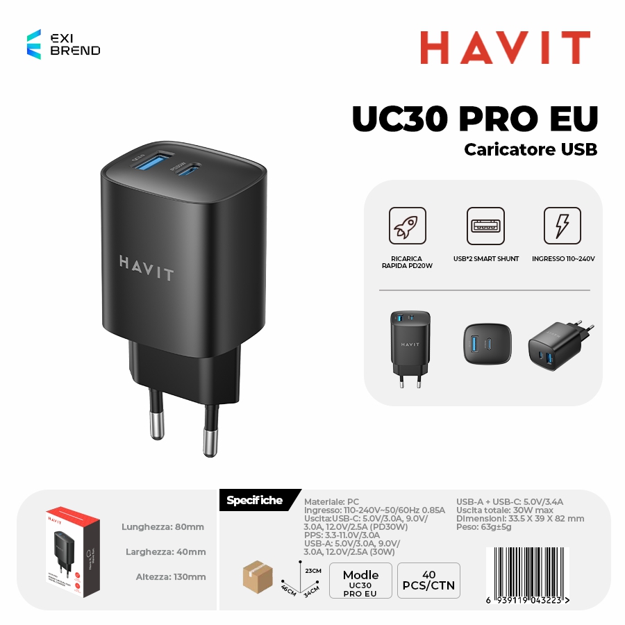 HAVIT UC30 PRO EUBK Caricatore USB