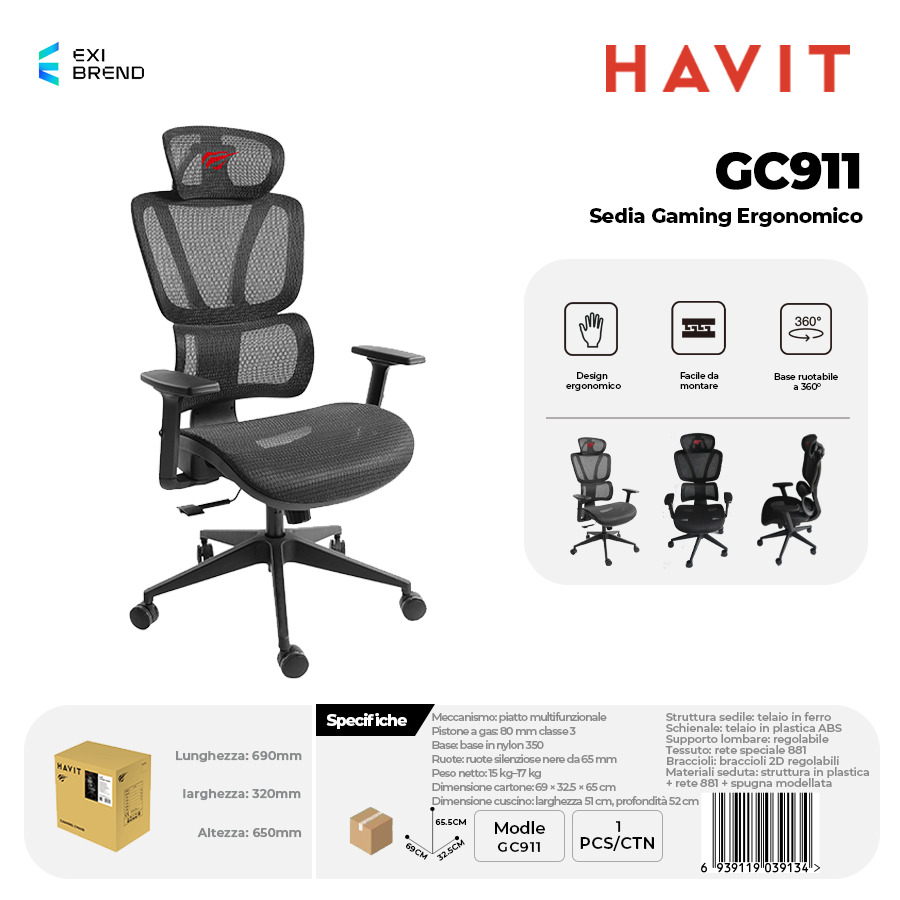 HAVIT GC911 Sedia Gaming Ergonomico