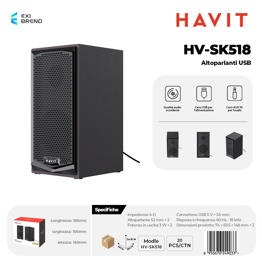 [HV-SK518] HAVIT HV-SK518 Speakers con Attaco Usb2,0