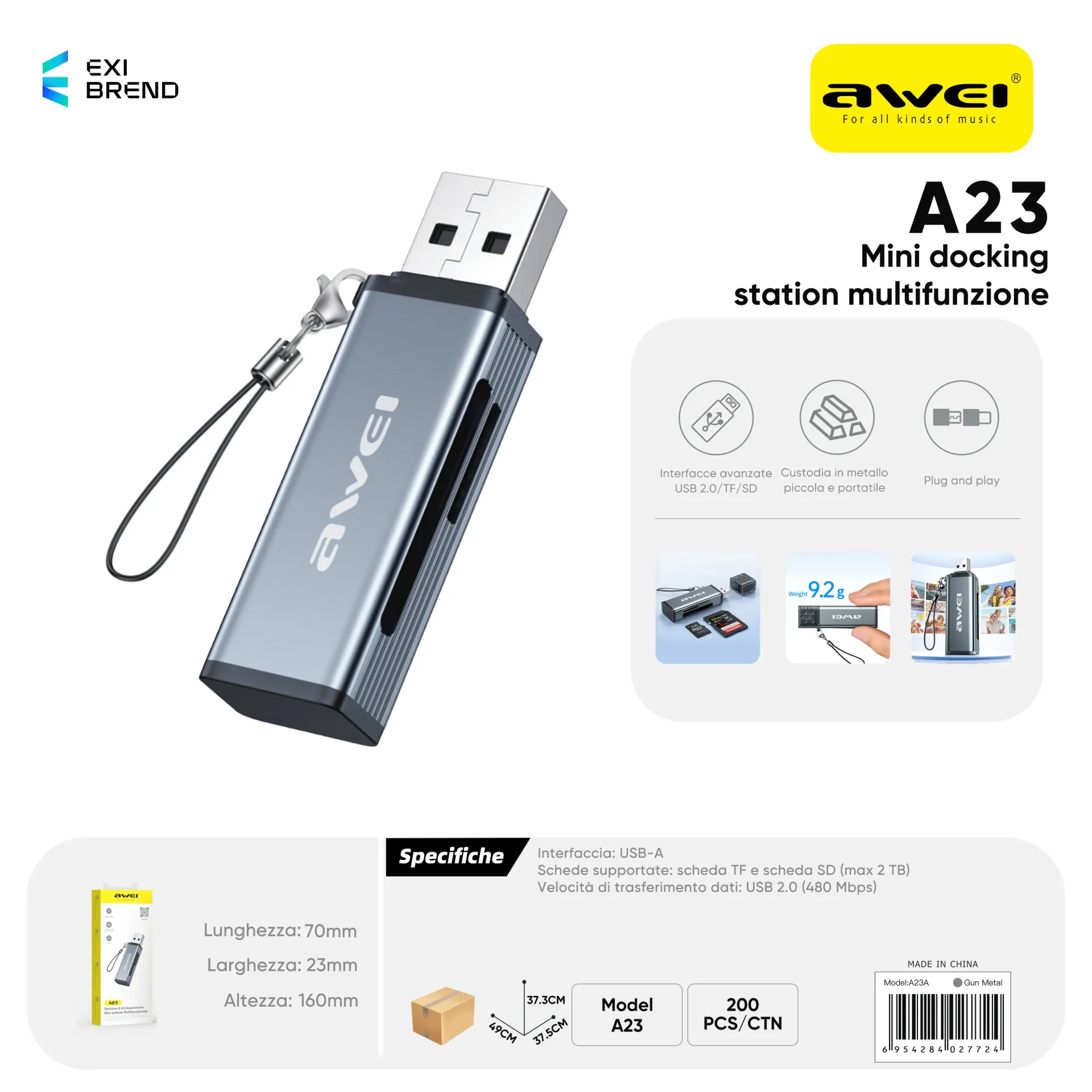[A23A] AWEI A23A Adattatore USB a Scheda SD