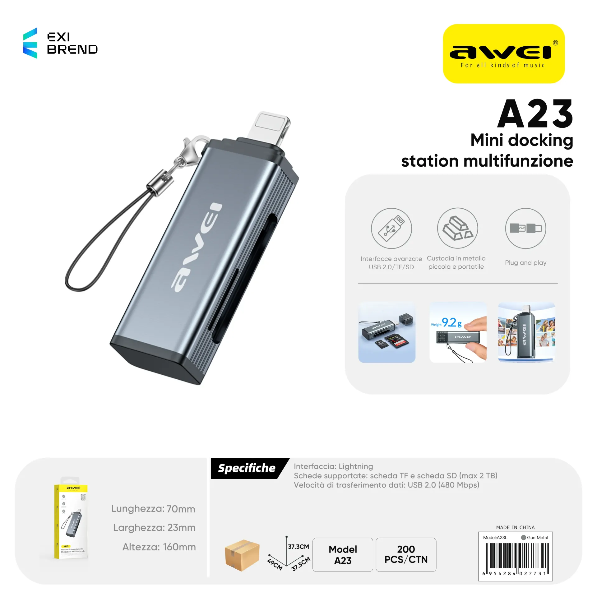 [A23L] AWEI A23L Adattatore Lightning a Scheda SD