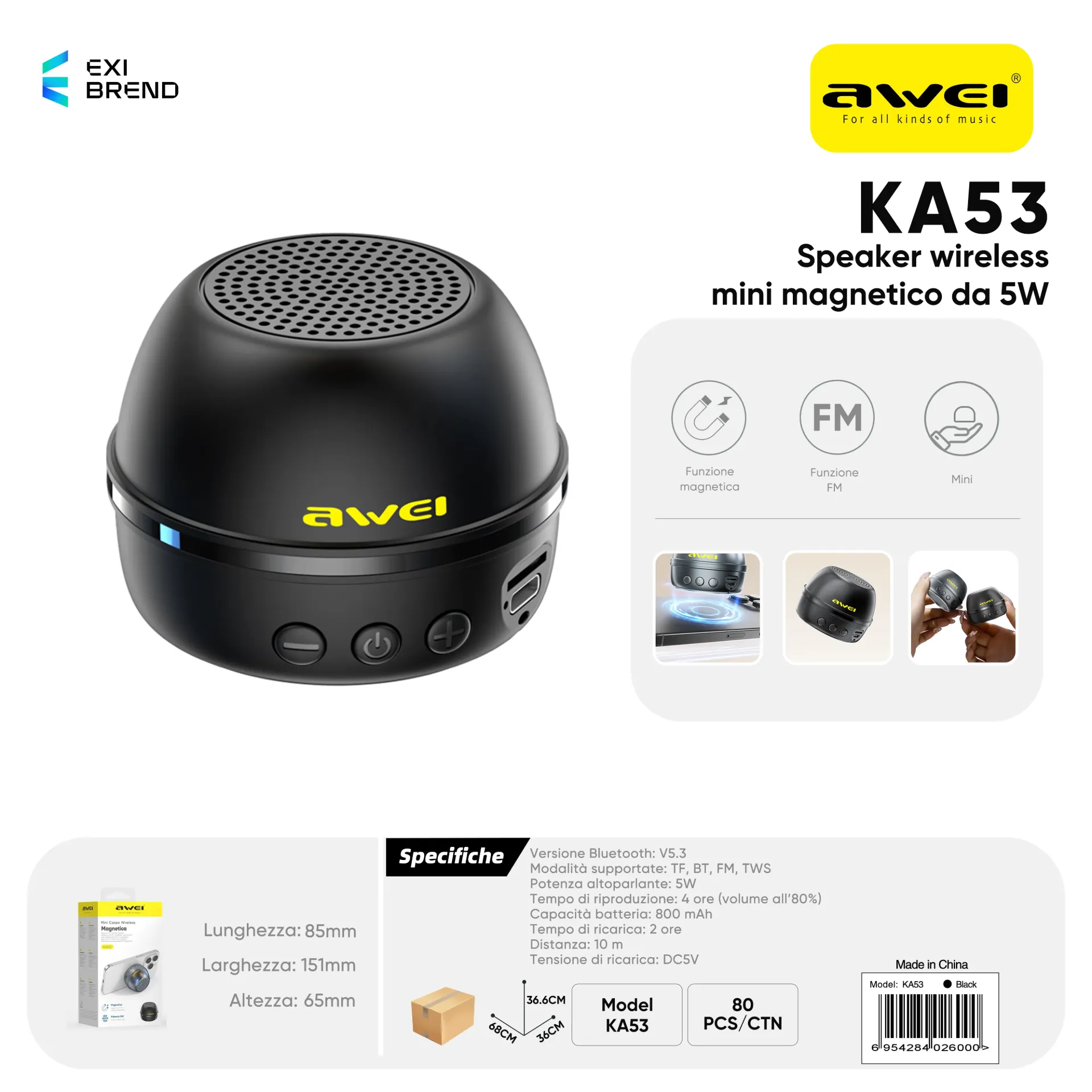 [KA53-BK] AWEI KA53-BK Speaker Magnetico 5W