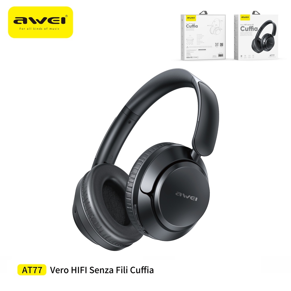 AWEI AT77-BK Cuffie Wireless HIFI Nero