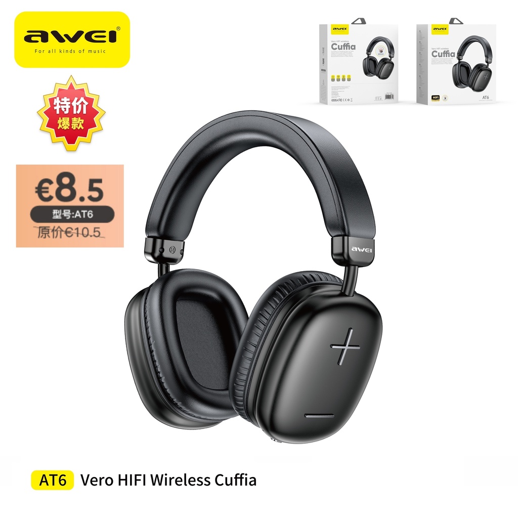 AWEI AT6-BK Cuffie Wireless Nero