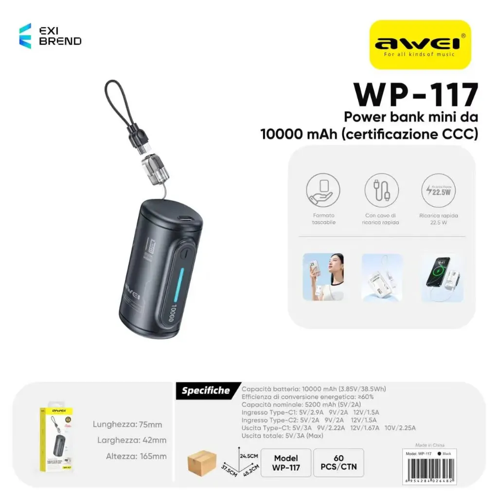 [WP-117-BK] AWEI WP-117 Mini Power Bank Portatile