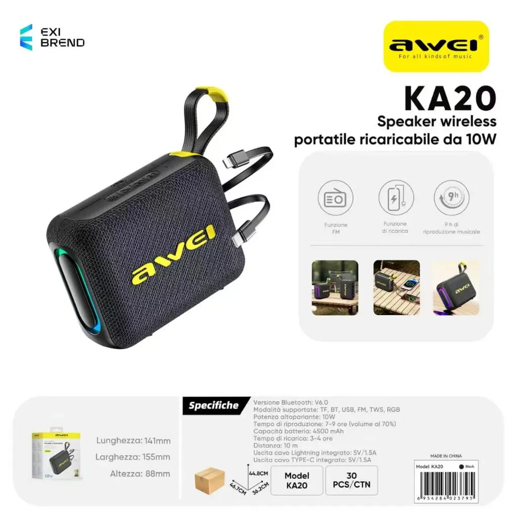[KA20] AWEI KA20 2in1 Cassa Portatile Ricaricabile