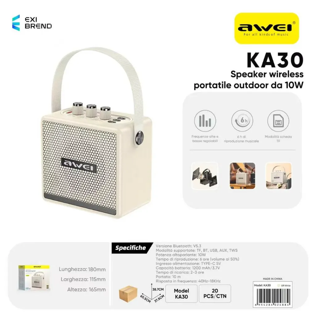 [KA30-BE] AWEI KA30-BE Cassa Bluetooth da Esterno