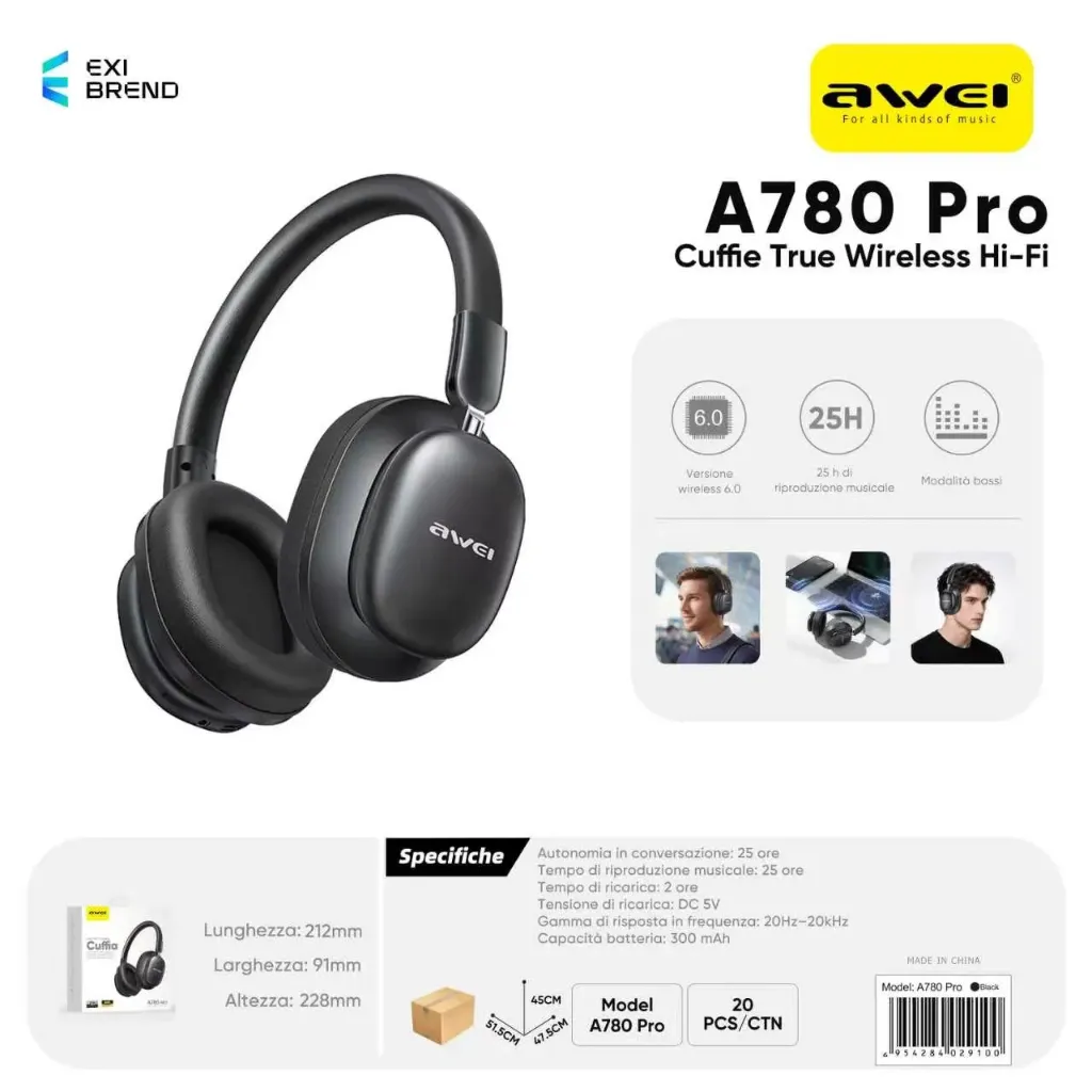 [A780PRO-BK] AWEI A780PRO-BK Cuffie